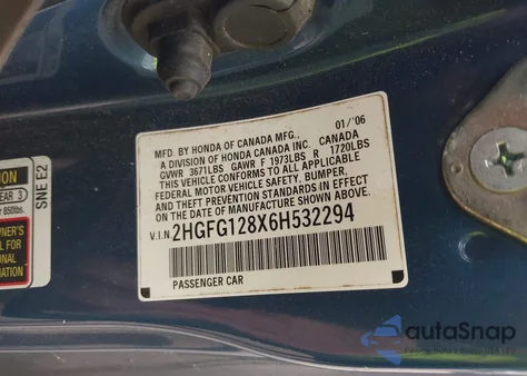 2006 Honda Civic Ex from USA, damaged, VIN 2HGFG128X6H532294